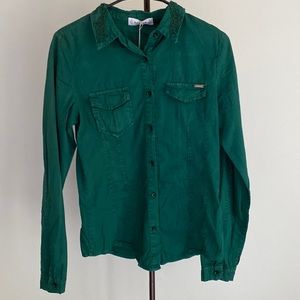 NWT FLORENCIA Green Button Down Shirt